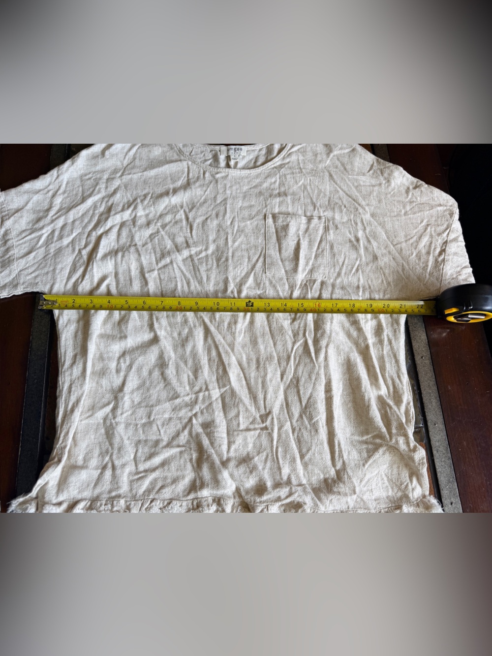 Umgee fringe hem linen blend 3/4 sleeve oatmeal small cottage core blouse - Picture 5 of 5
